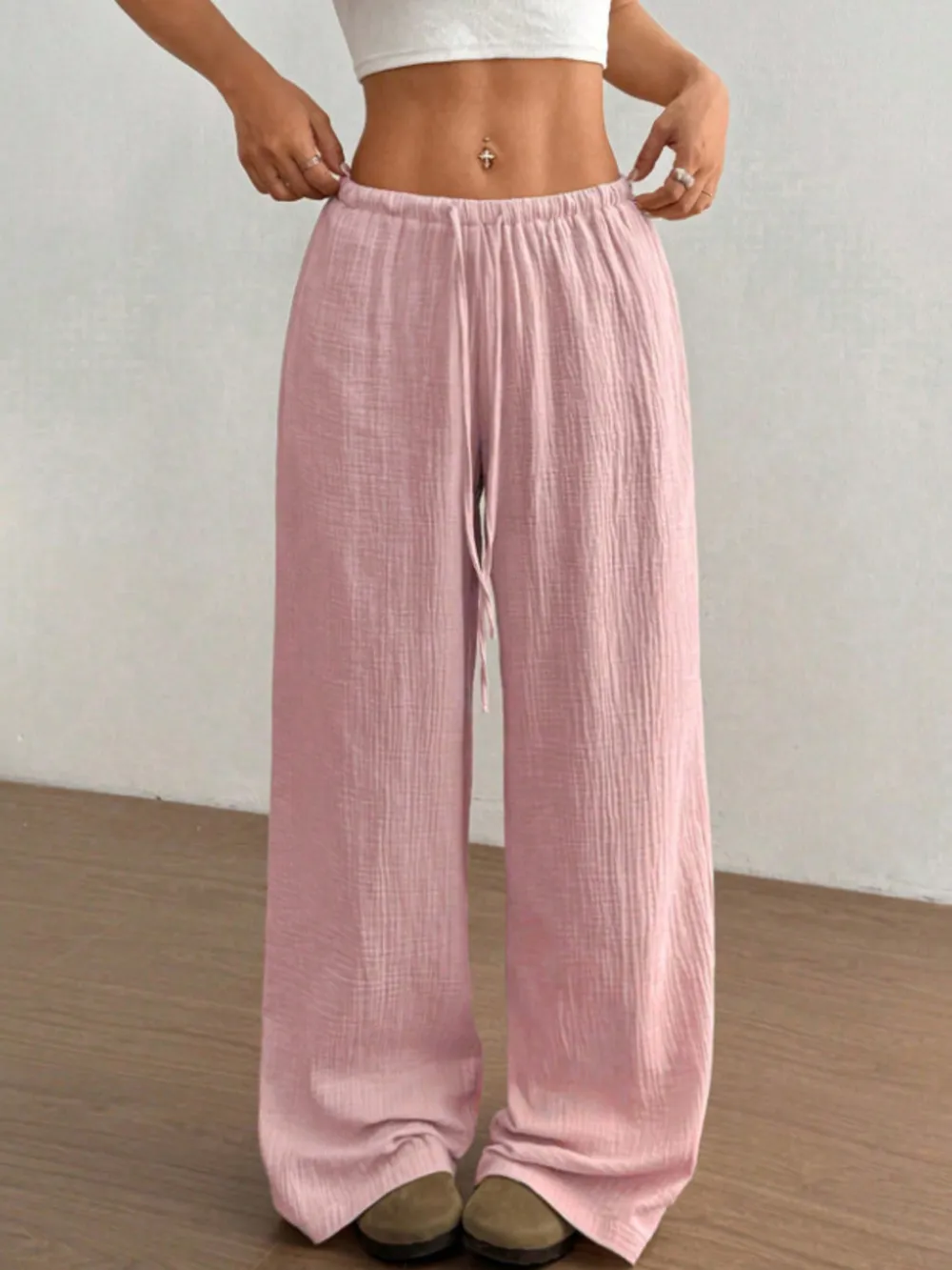 Wide Leg Drawstring Casual Pants, image 11