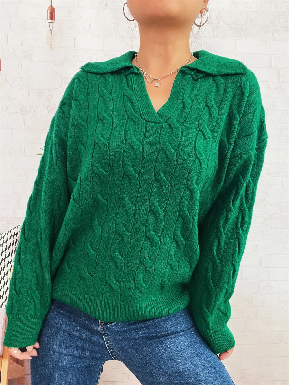 Cable Knit Johnny Collar Sweater, image 8