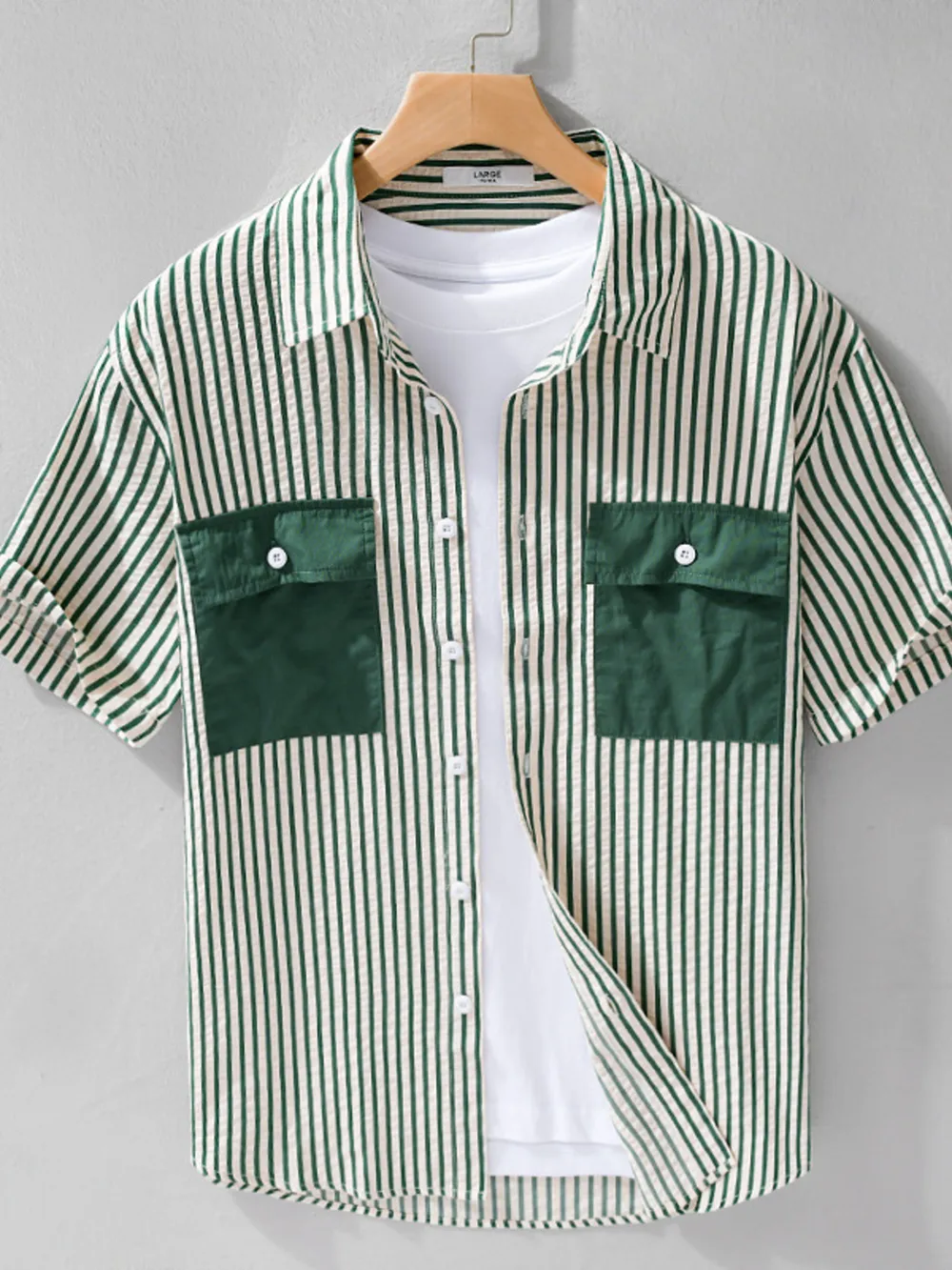 Men's Plus Size Striped Button Up Short Sleeve Shirt, image 2