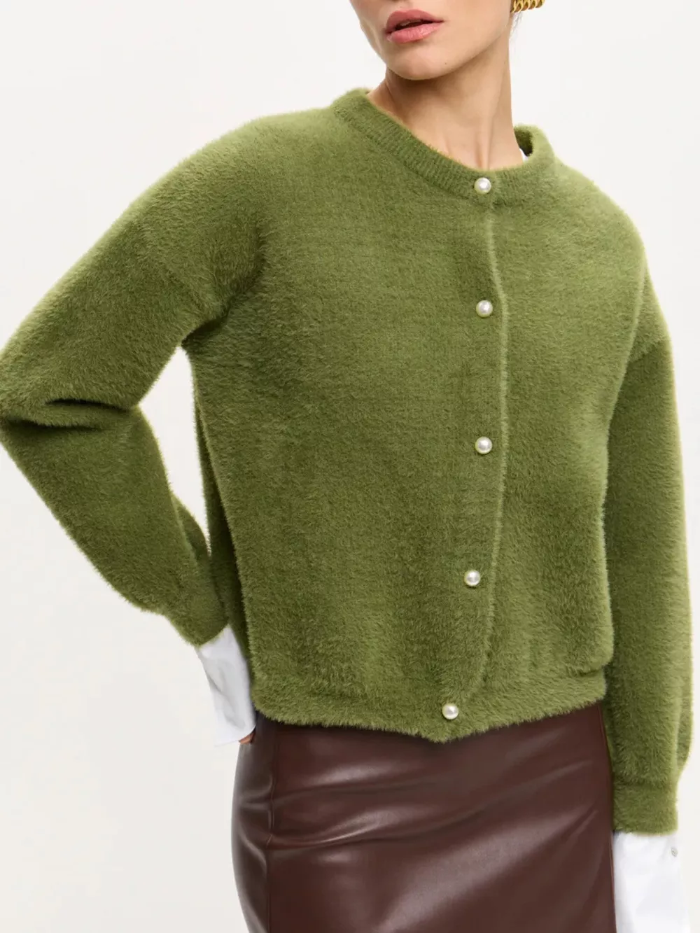 Fuzzy Knit Button Down Cardigan, image 3