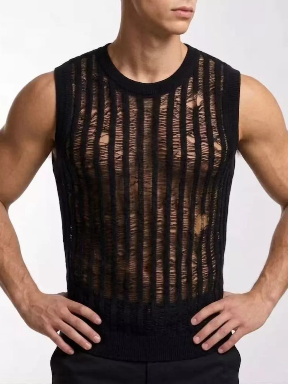 Men's Distressed Knit Sweater Vest, image 3