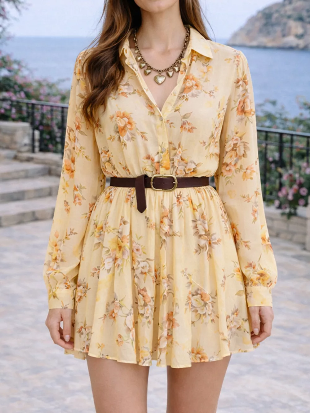 Full Size Floral Print Long Sleeve Shirt Dress Plus Size, image 9