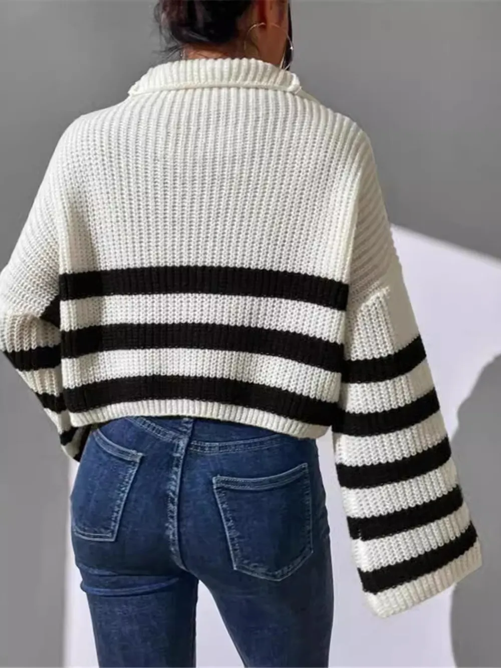 Striped Half Zip Cropped Sweater, image 4