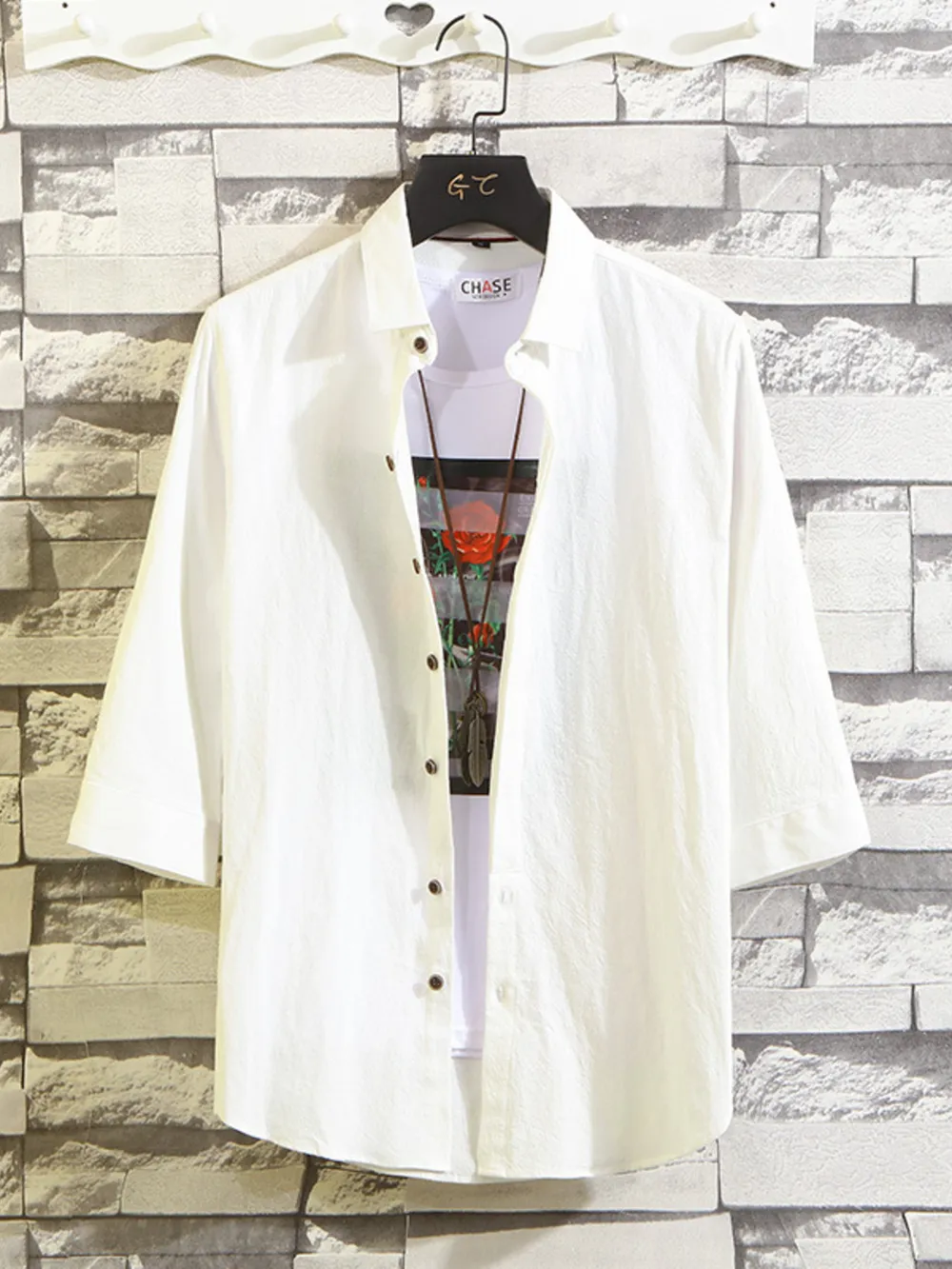 Men's Plus Size Button Up 3/4 Sleeve Shirt, image 5