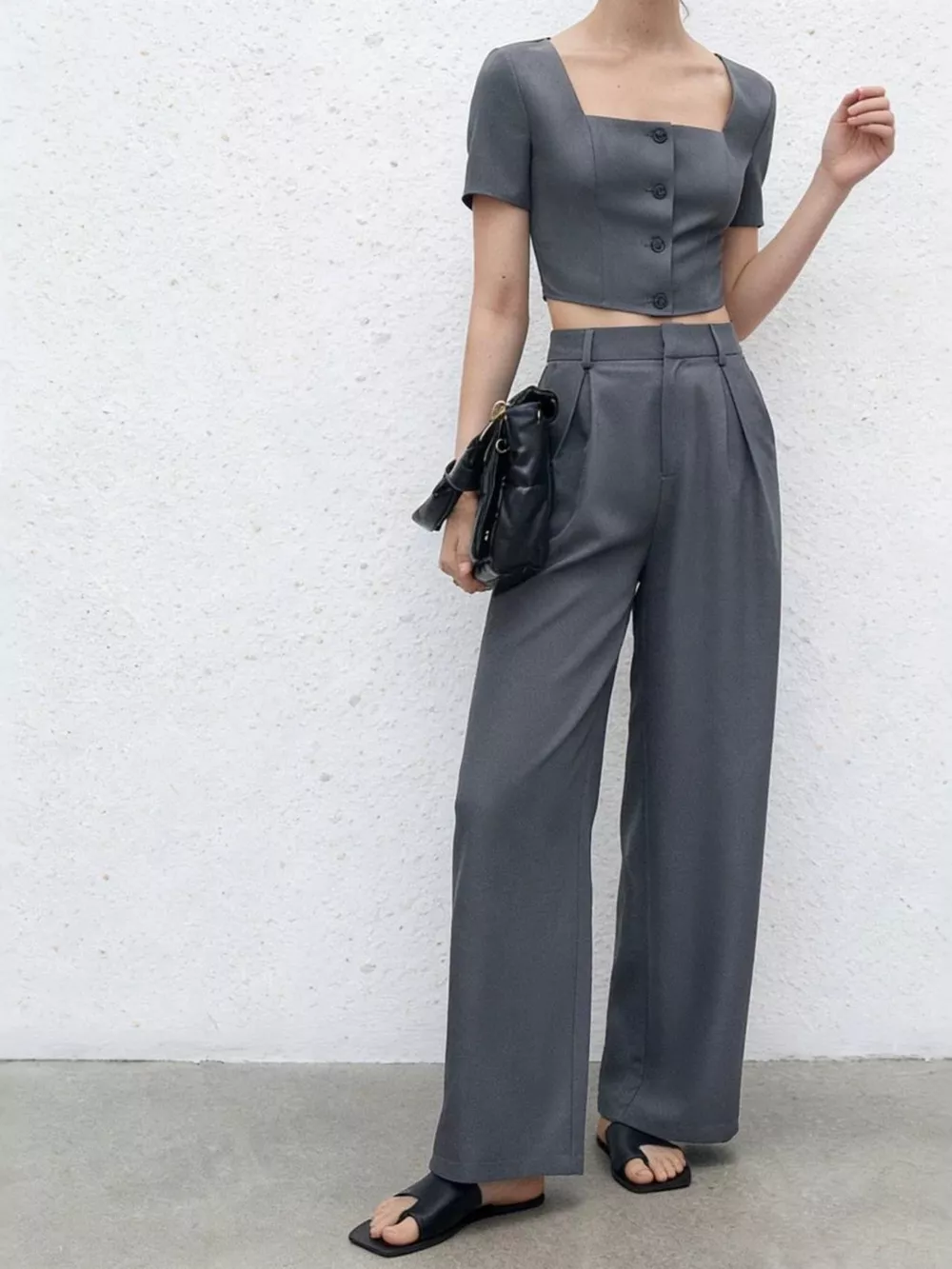 Square Neck Crop Top & Wide Leg Pants Set