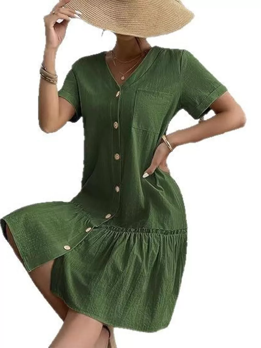 Full Size Button-Down Ruffle Hem Mini Dress Plus Size, image 11
