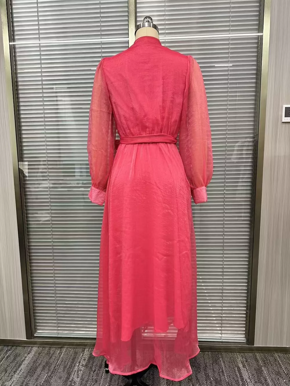 Long Sleeve Chiffon Wrap Maxi Dress with High Slit, image 4