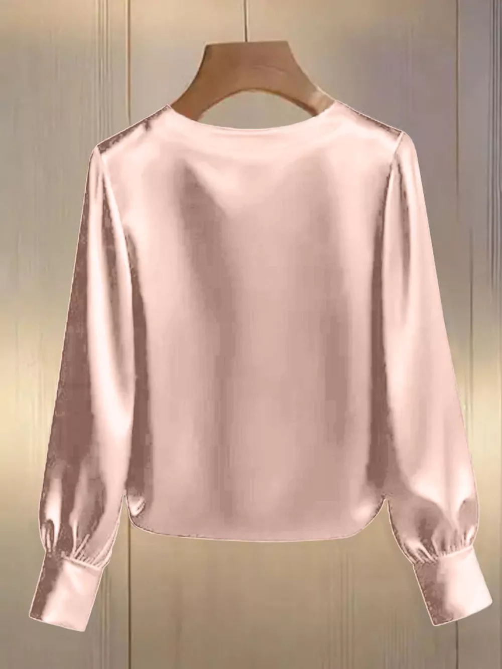 Pearl Trim Round Neck Silk Blouse, image 8