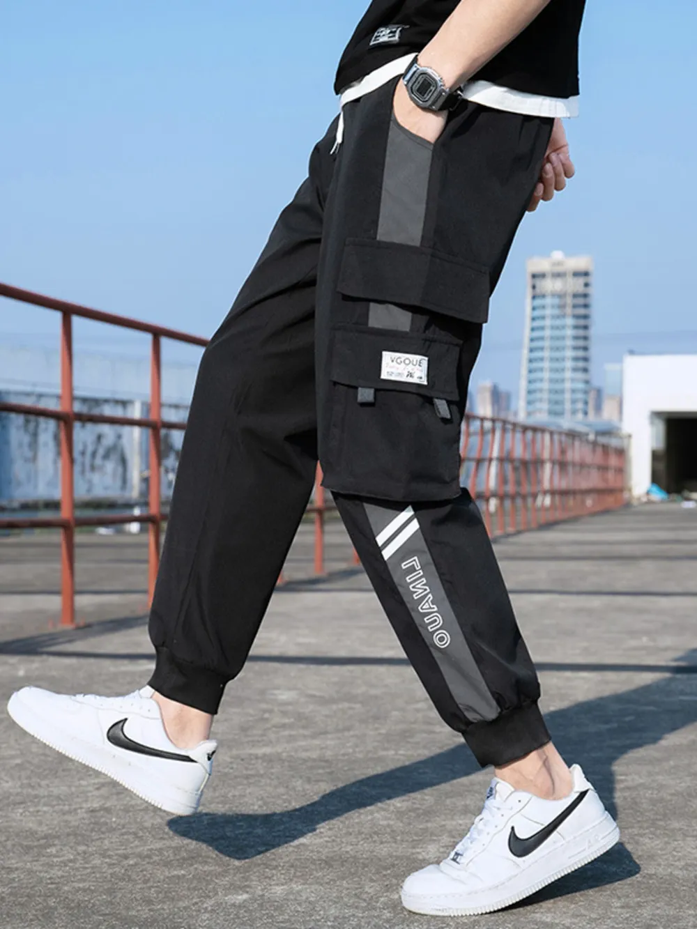 Men's Plus Size Casual Cargo Pants with Drawstring, image 3
