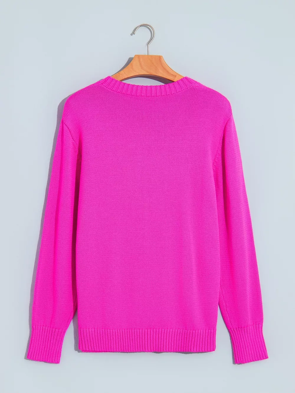 Merry Print Ribbed Trim Round Neck Loose Fit Sweater, image 6