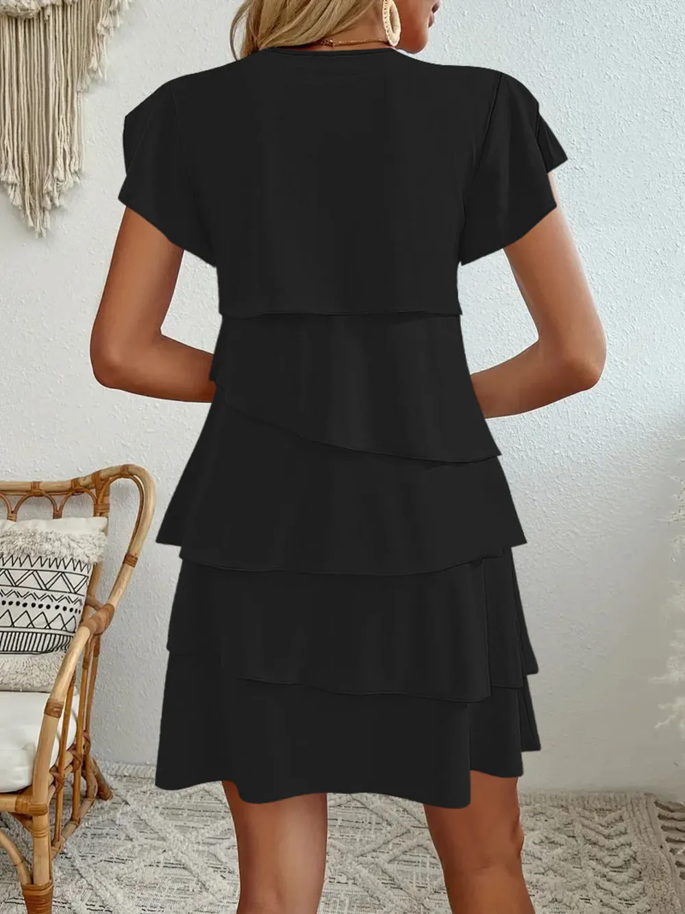 Casual Layered Round Neck Ruffled Sleeve Dress, image 6