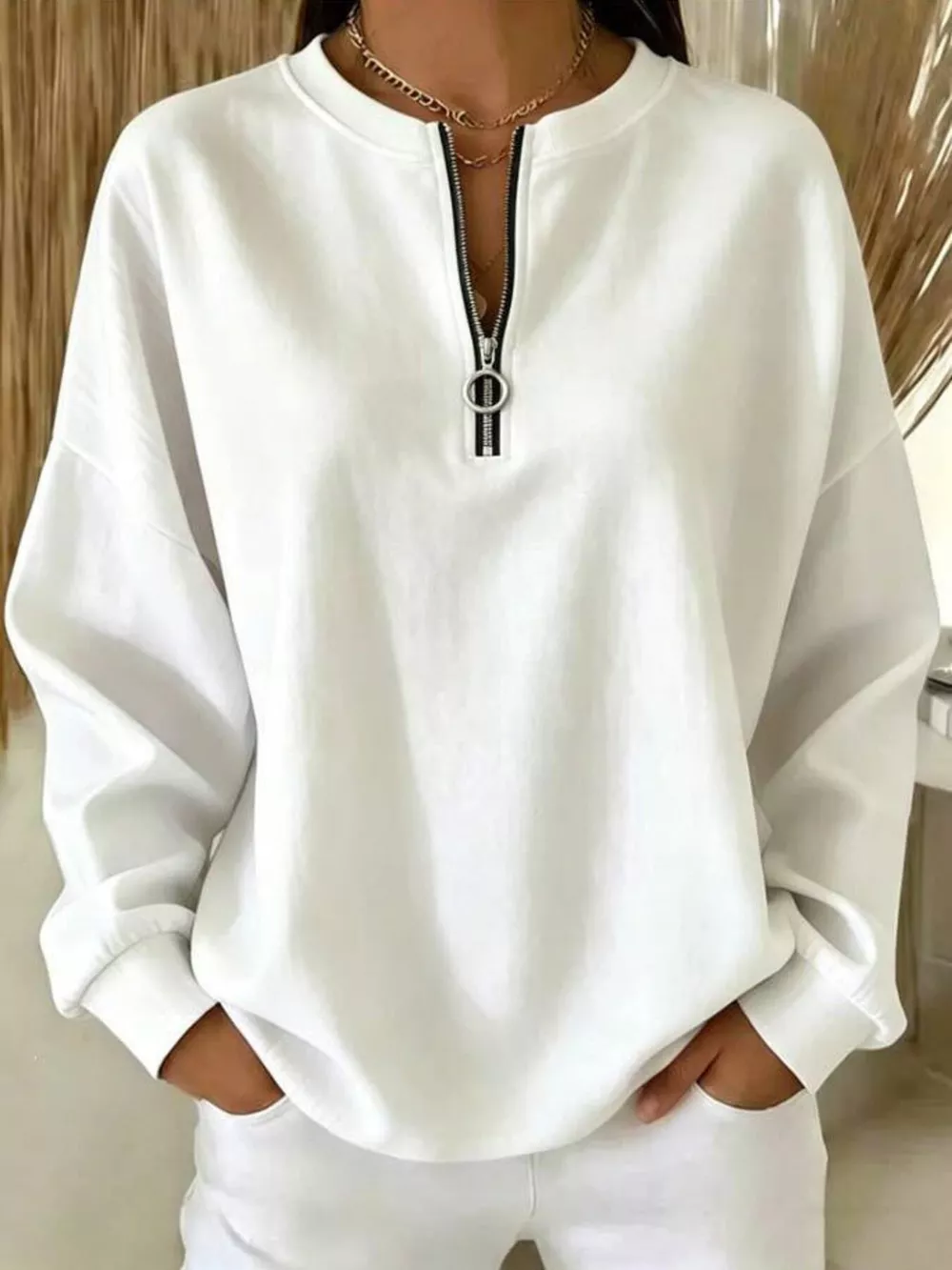 Quarter-Zip Dropped Shoulder Sweatshirt, image 2