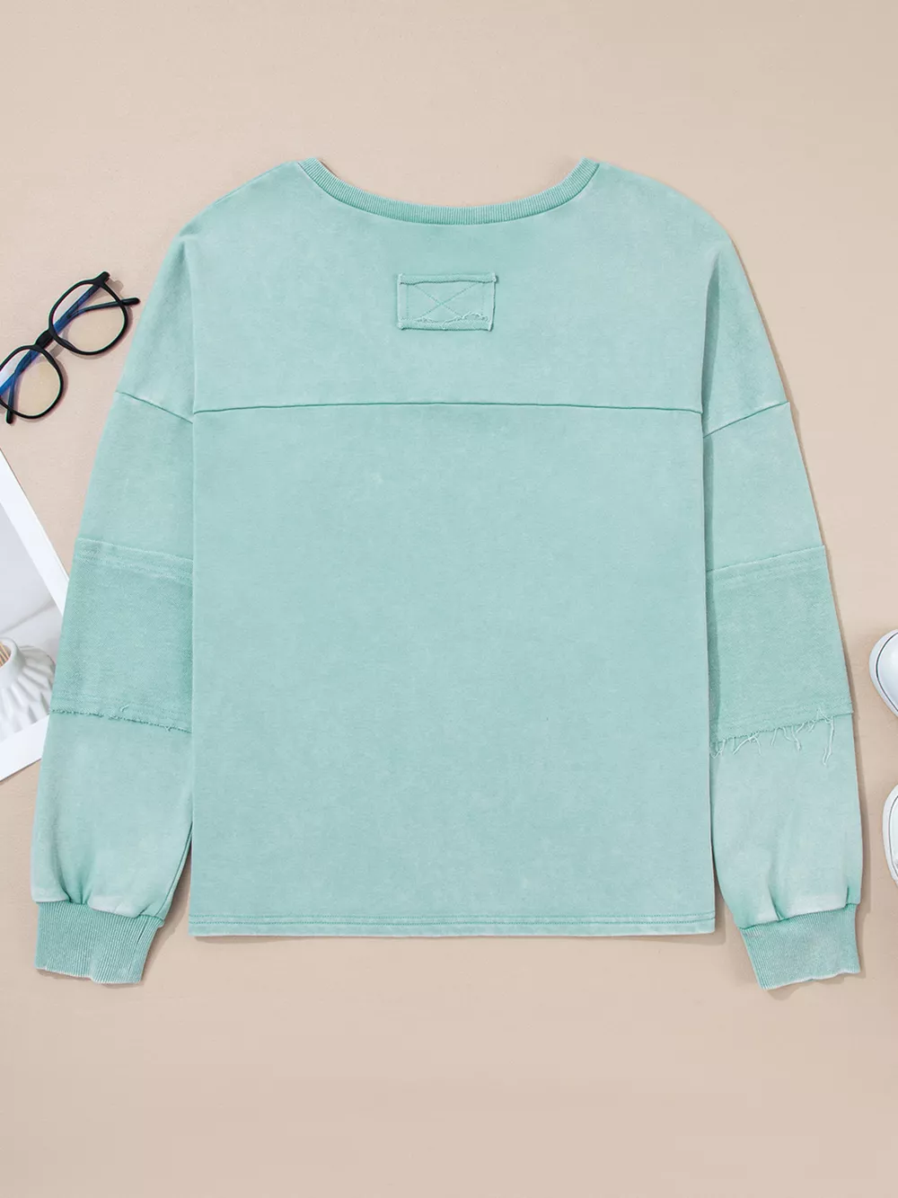 Mineral Wash Exposed Seam Buttoned V Neck Top, image 4