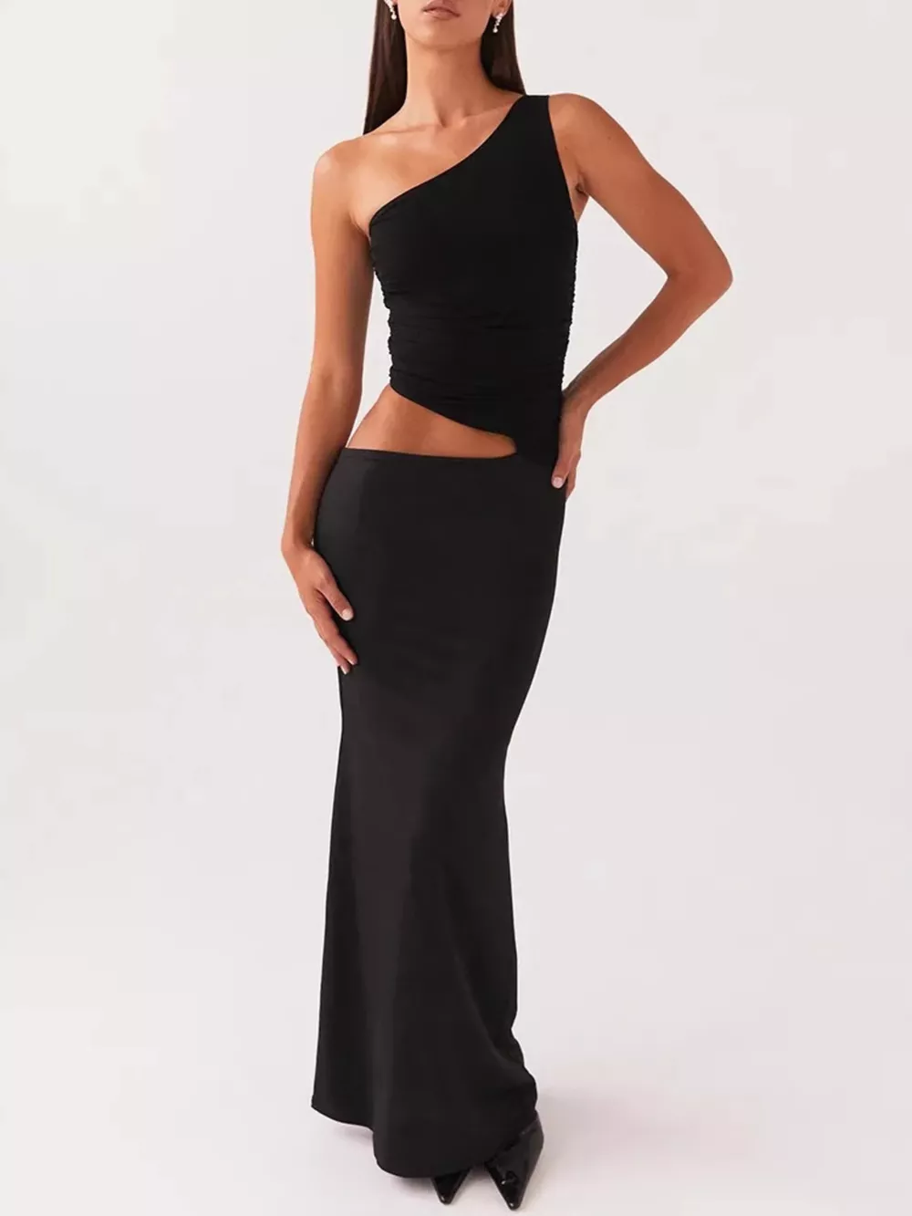 Full Size One-Shoulder Top and Maxi Skirt Set Plus Size