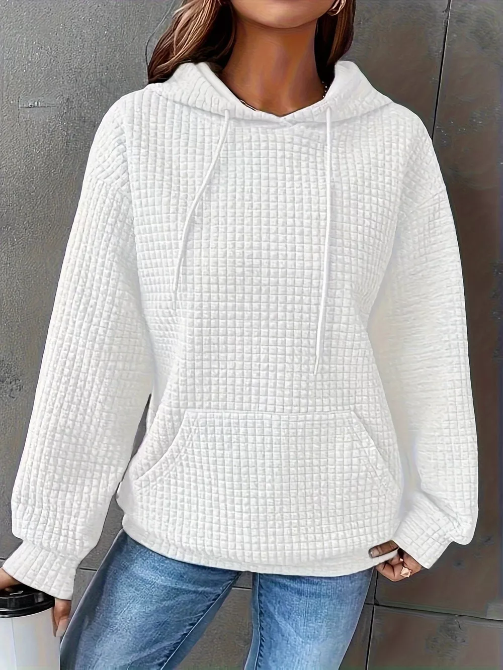 Textured Knit Drawstring Hoodie, image 11
