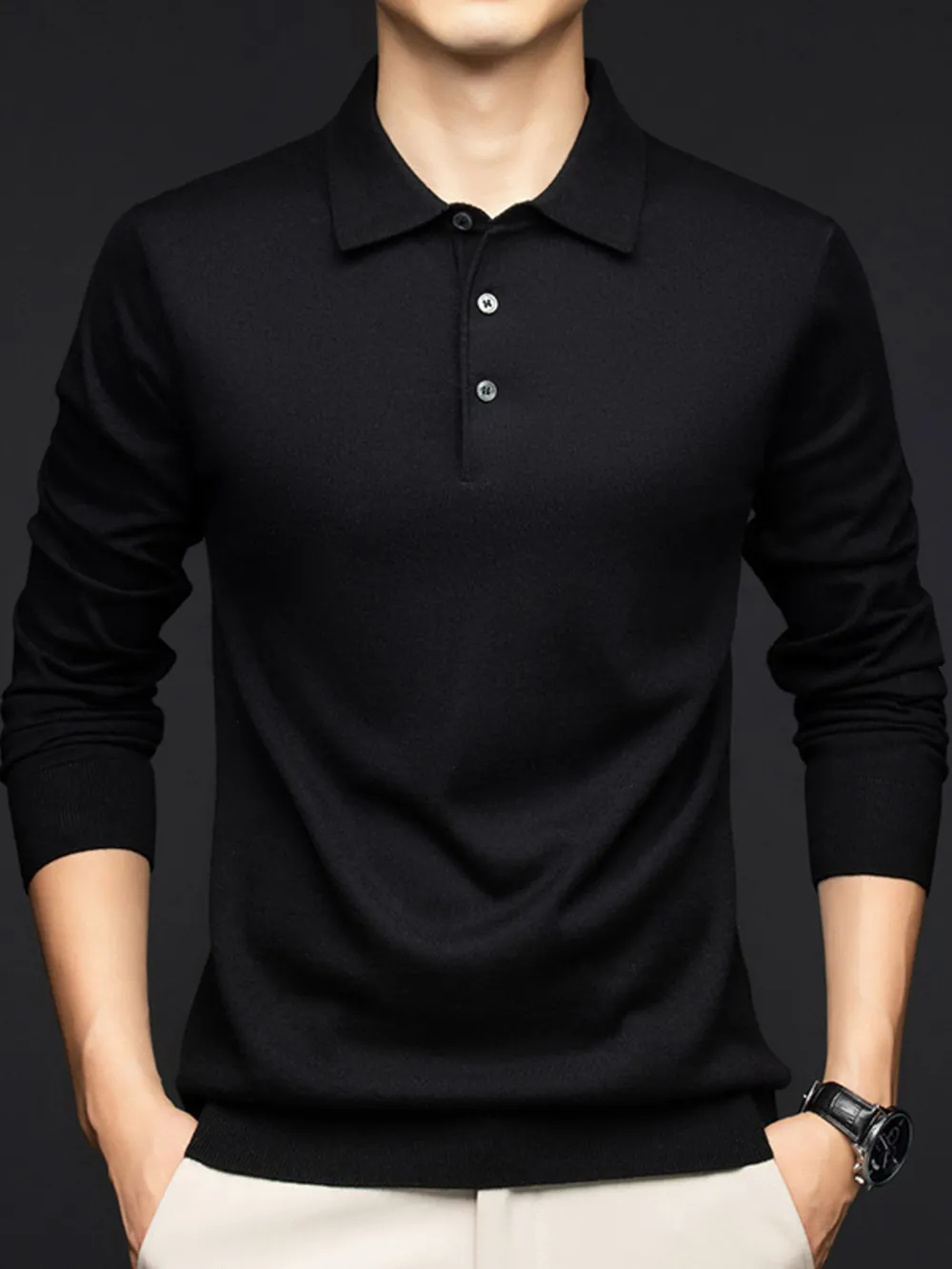 Men's Plus Size Collared Neck Long Sleeve Polo Shirt