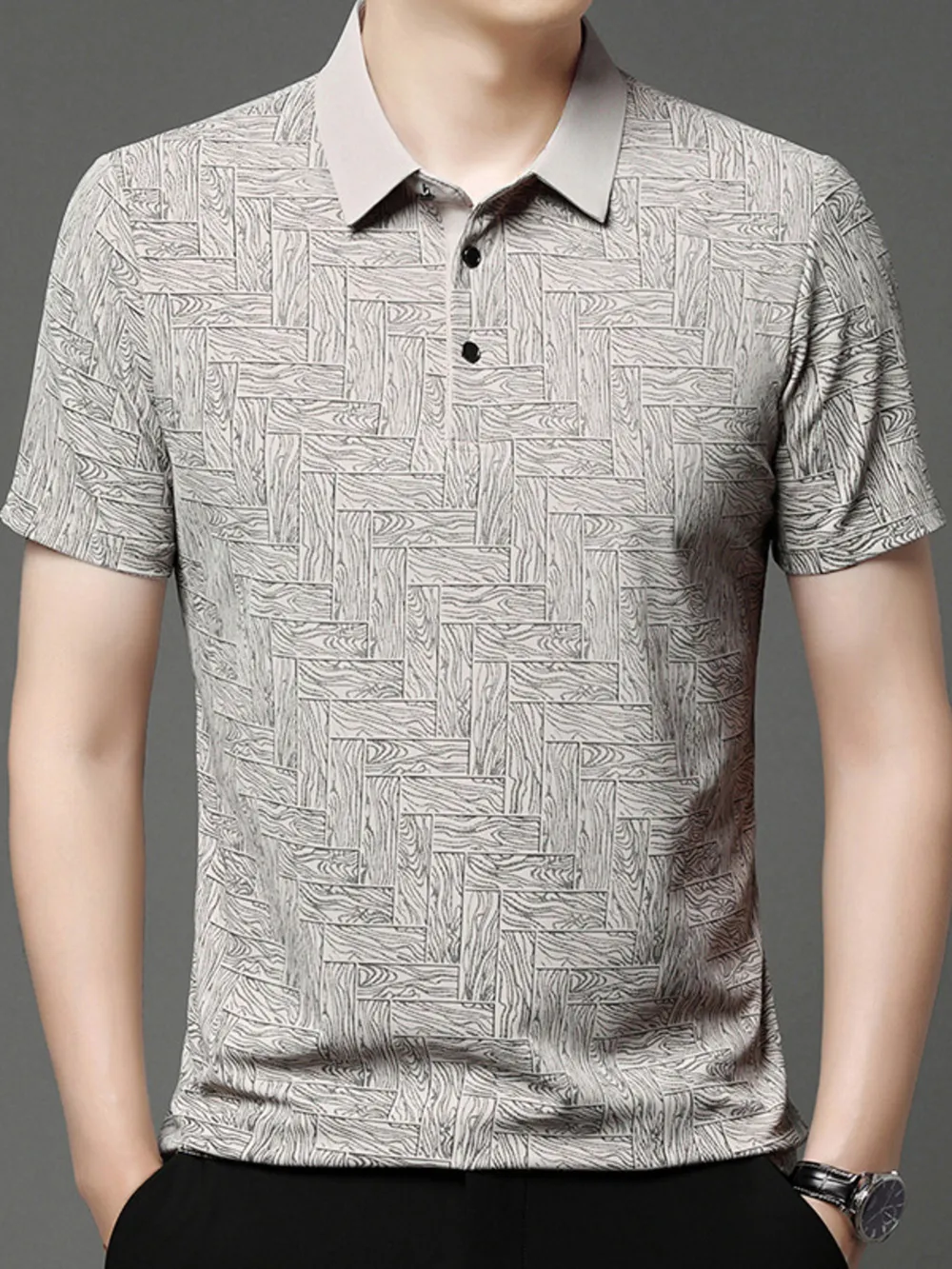 Men's Plus Size Geometric Pattern Short Sleeve Polo