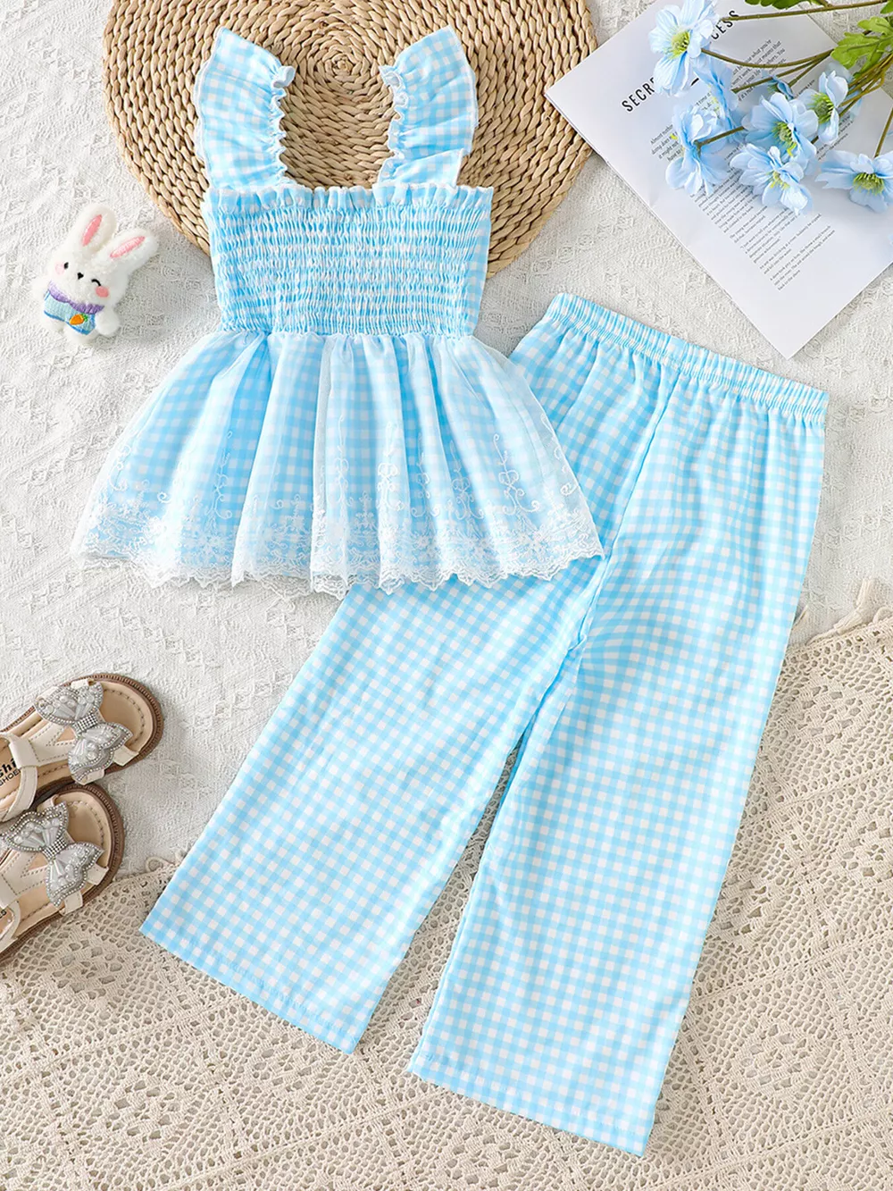Children's Bunny Gingham Top and Pants Set, image 8
