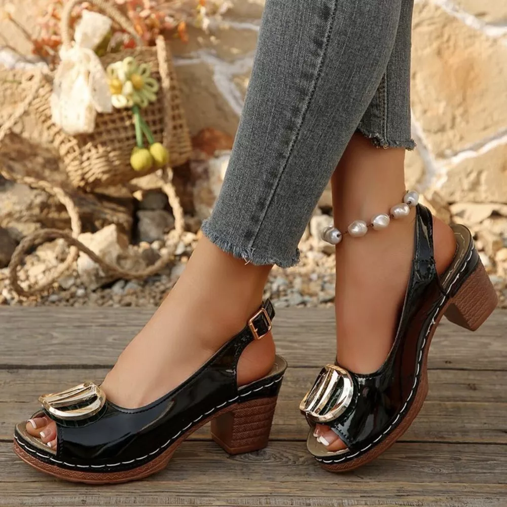 Peep Toe Block Heels Sandals, image 7
