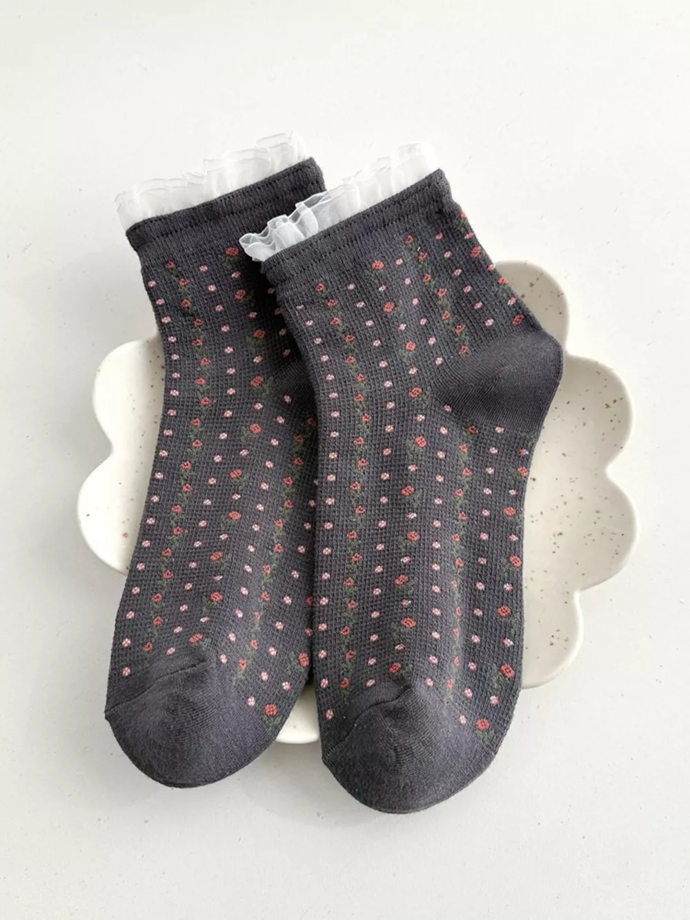 Vintage Floral Print Ankle Socks, image 5