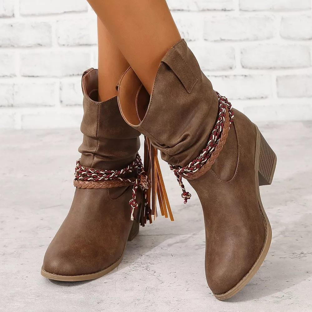 Round Toe Block Heels Boots, image 6