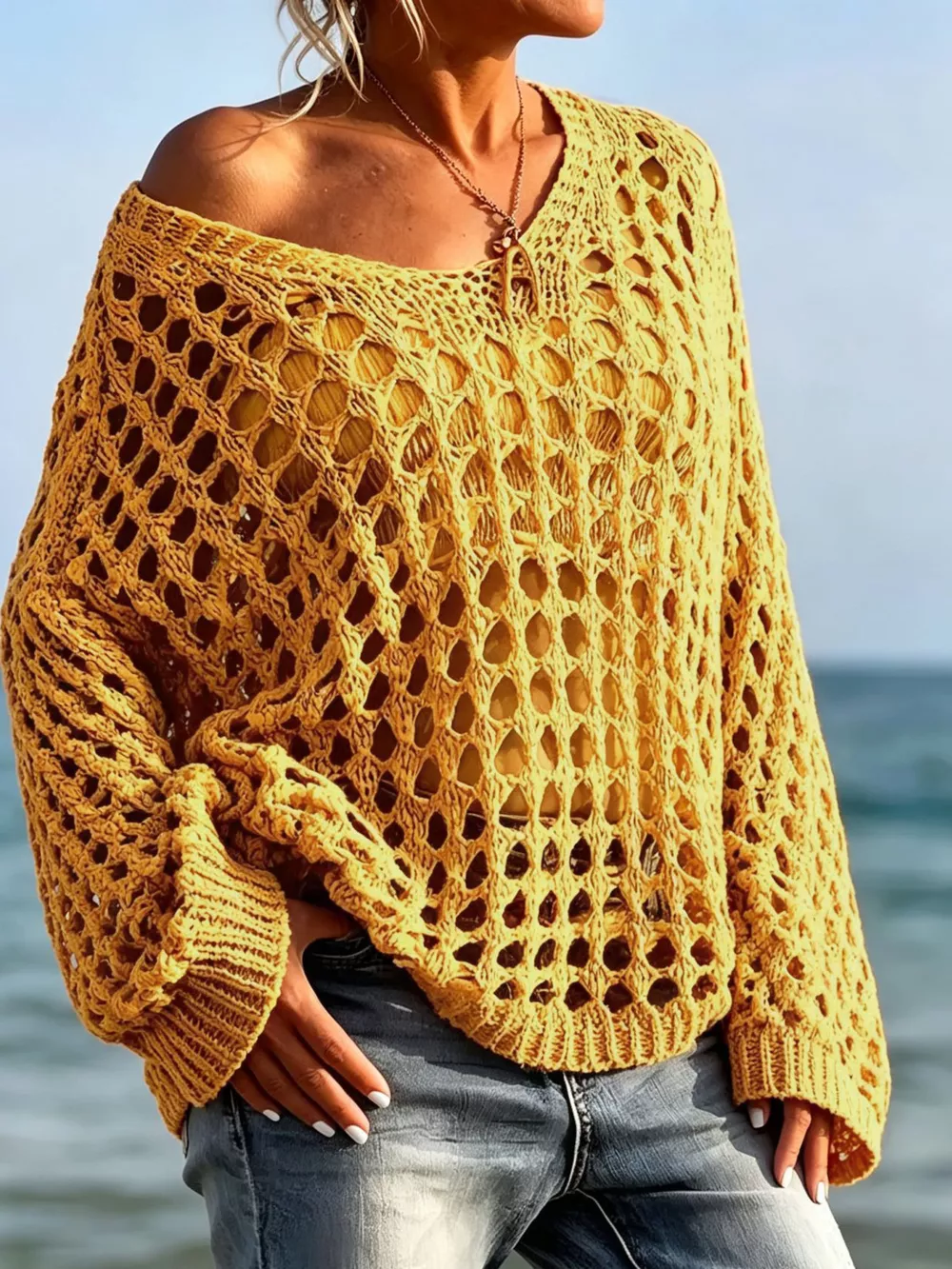 Lightweight Openwork Crochet Knit Cover Up, image 4