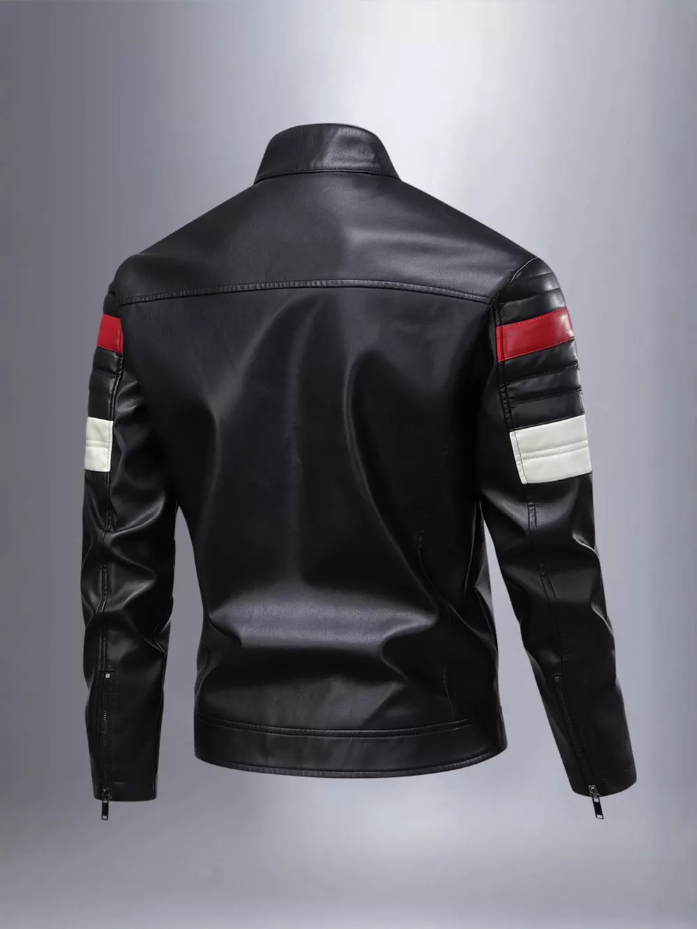 Men's Full Size Color Block Motorcycle Leather Jacket Plus Size, image 3