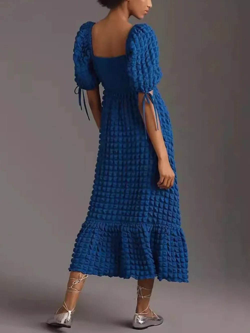 Textured Sweetheart Neck Short Sleeve Dress, image 19
