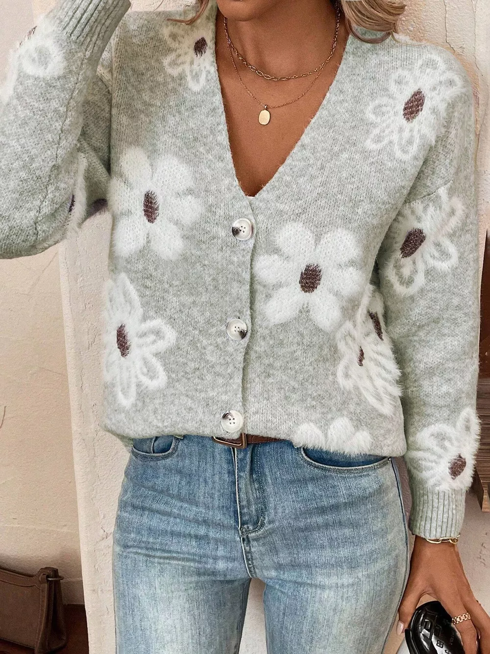 Floral Print Button-Up Knit Cardigan, image 4