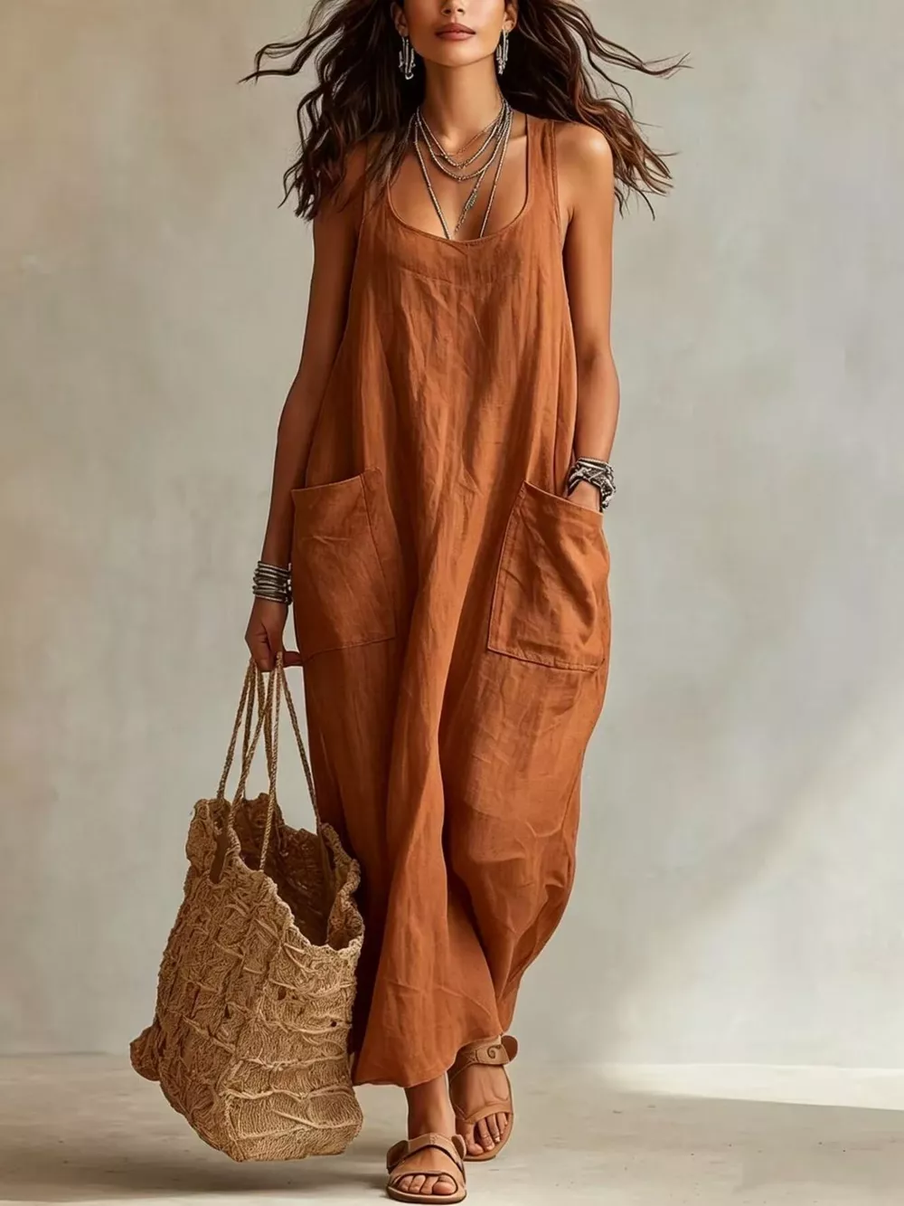 Scoop Neck Sleeveless Maxi Dress with Pockets, image 8