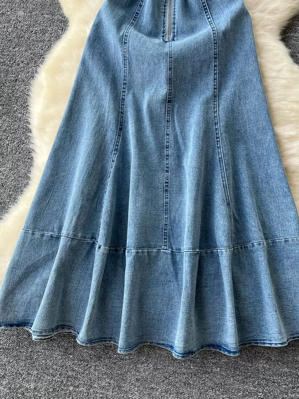 Sleeveless Zipper Front A-Line Denim Dress, image 3