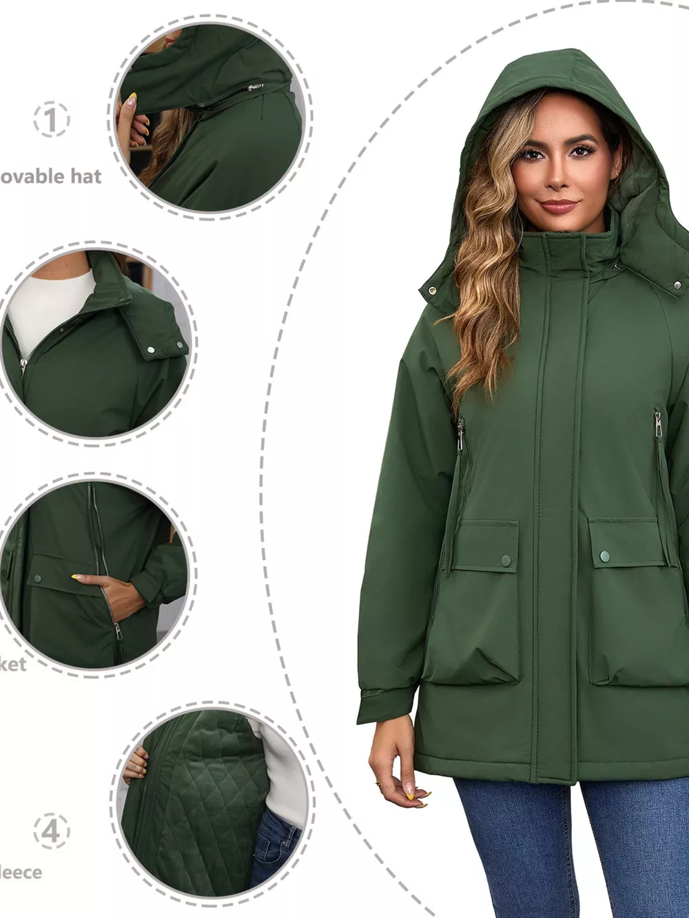 Full Size Zip Up Hooded Parka Outerwear Plus Size, image 7