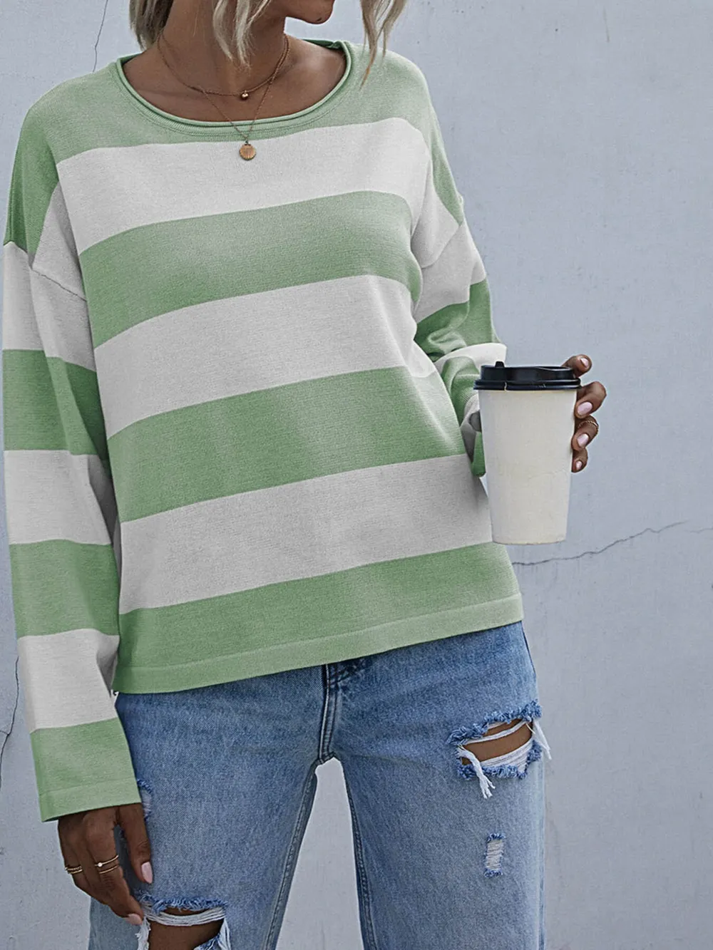 Striped Casual Long Sleeve Knit Top, image 10