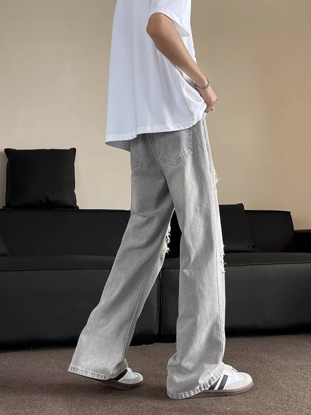 Men's Full Size Distressed Wide Leg Jeans Plus Size, image 4