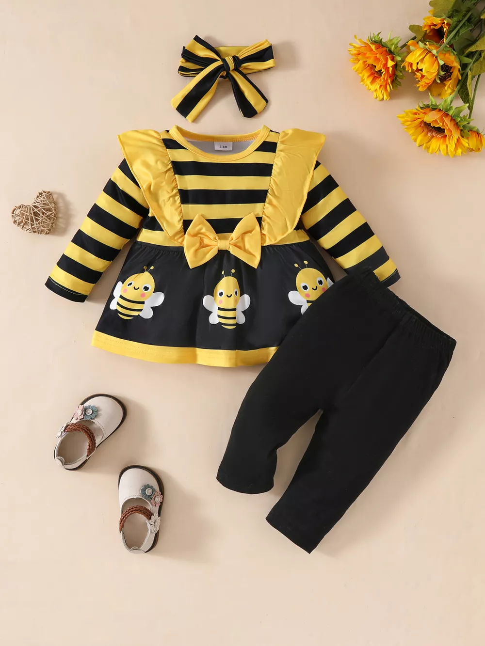 Children's Ruffled Top and Pants Set with Headband, image 2