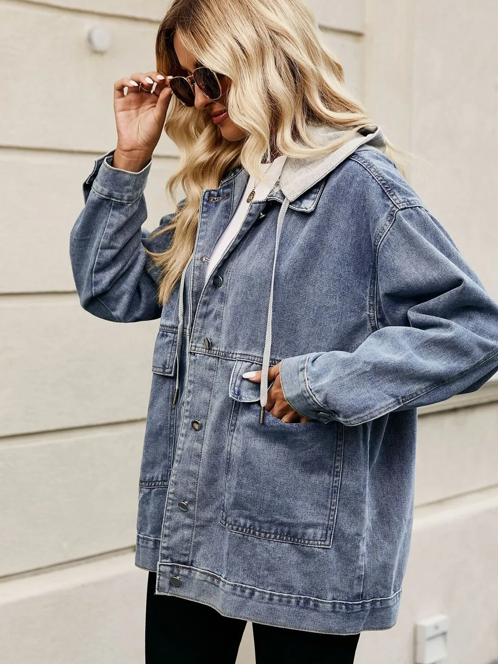 Oversized Button Up Denim Jacket with Hood, image 16