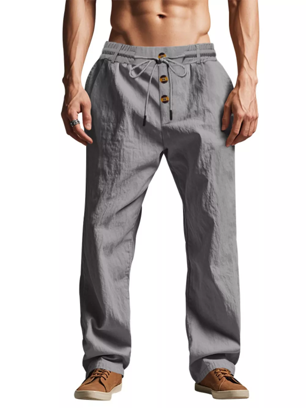 Men's Full Size Drawstring Pants with Button-Front Detail Plus Size, image 11