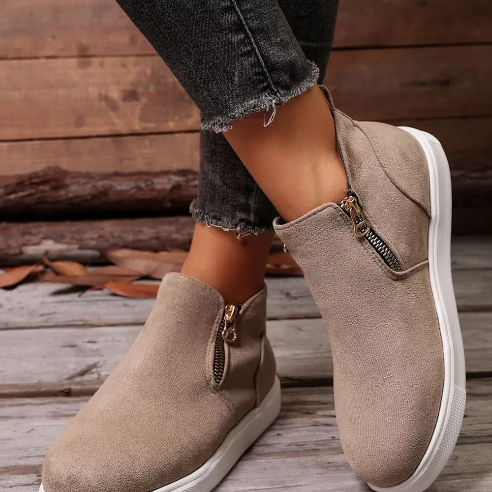 Suede Ankle Boots with Side Zipper, image 15