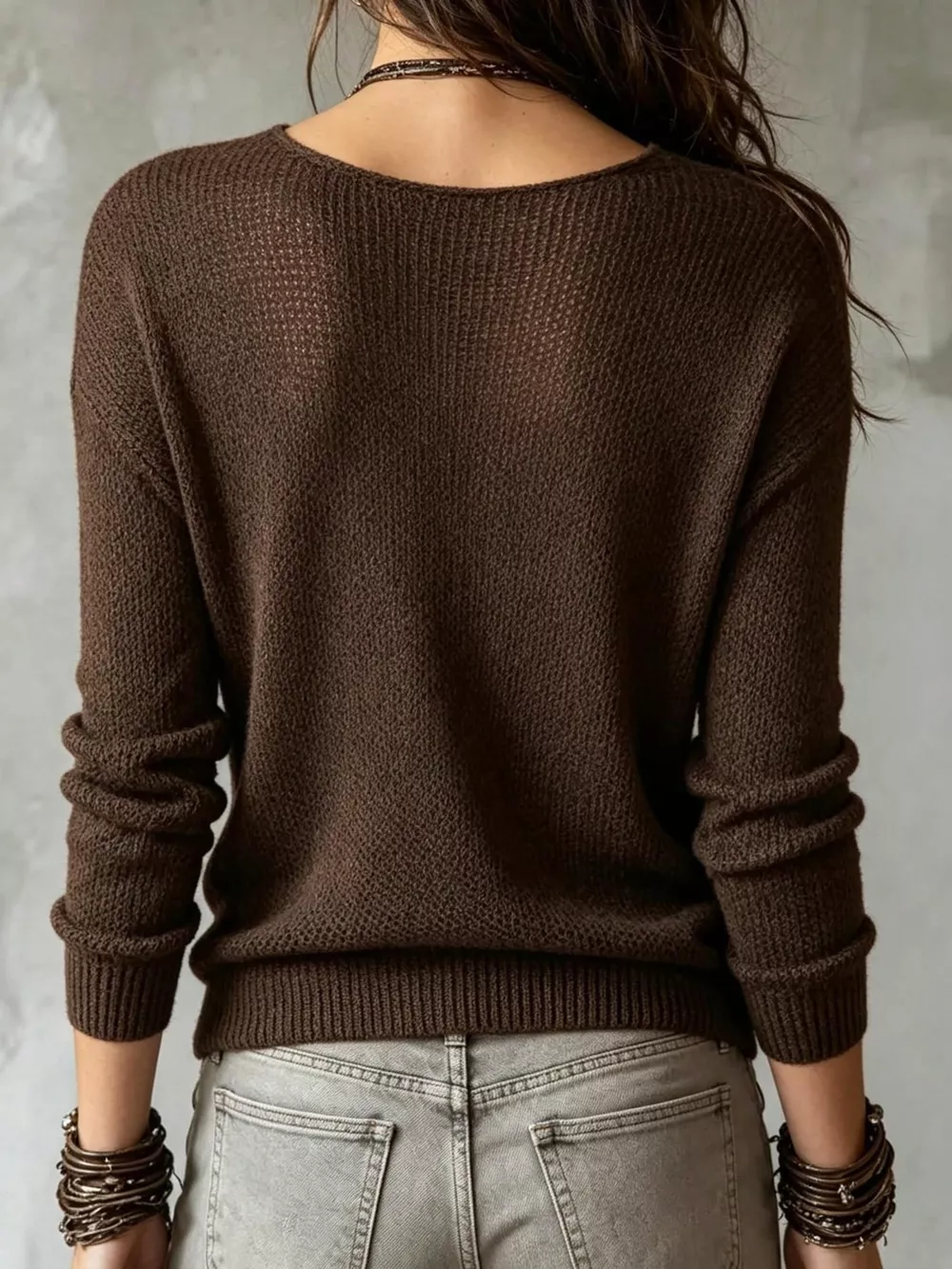 Wrap-Front Dropped Shoulder Sweater, image 3