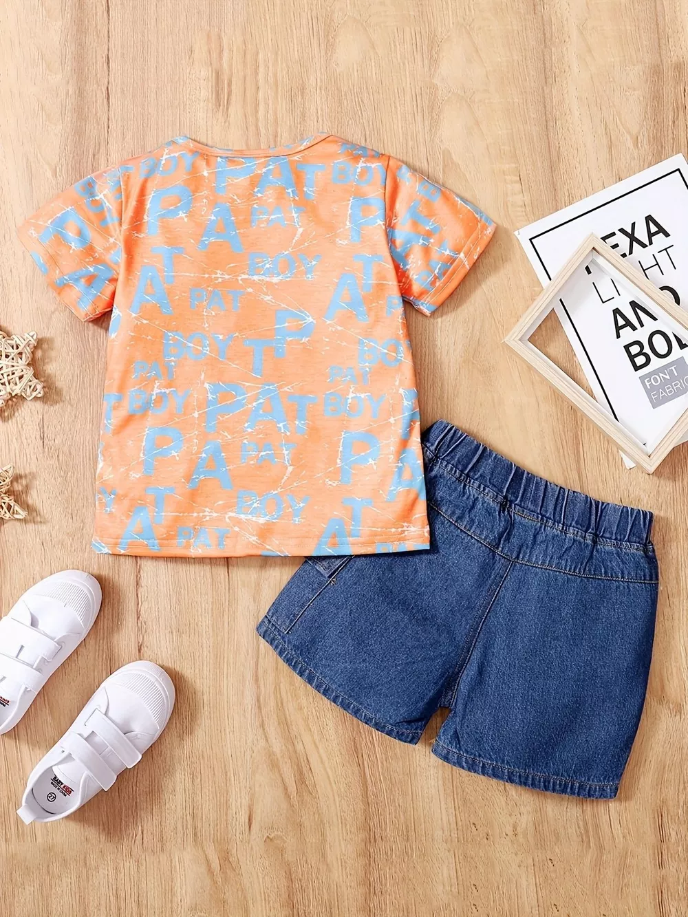 Children's Letter Print T-Shirt & Denim Shorts Set, image 2