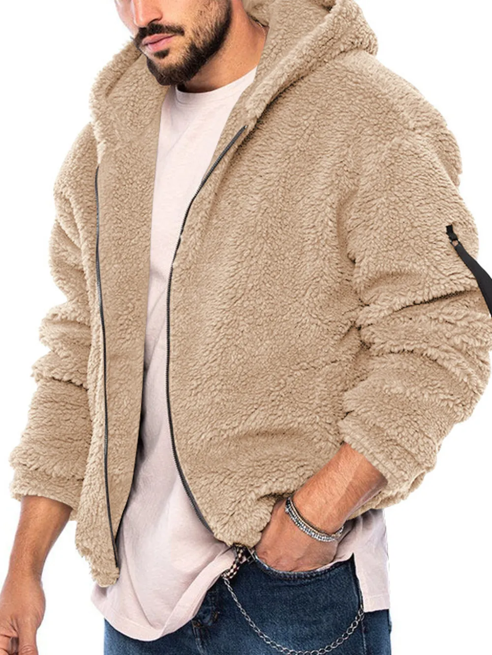 Men's Full Size Sherpa Fleece Hooded Zip-Up Jacket Plus Size, image 5