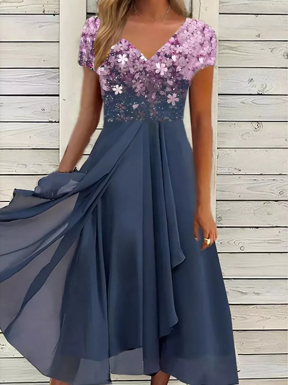 Elegant Full Size Floral V-Neck Midi Dress Plus Size, image 5