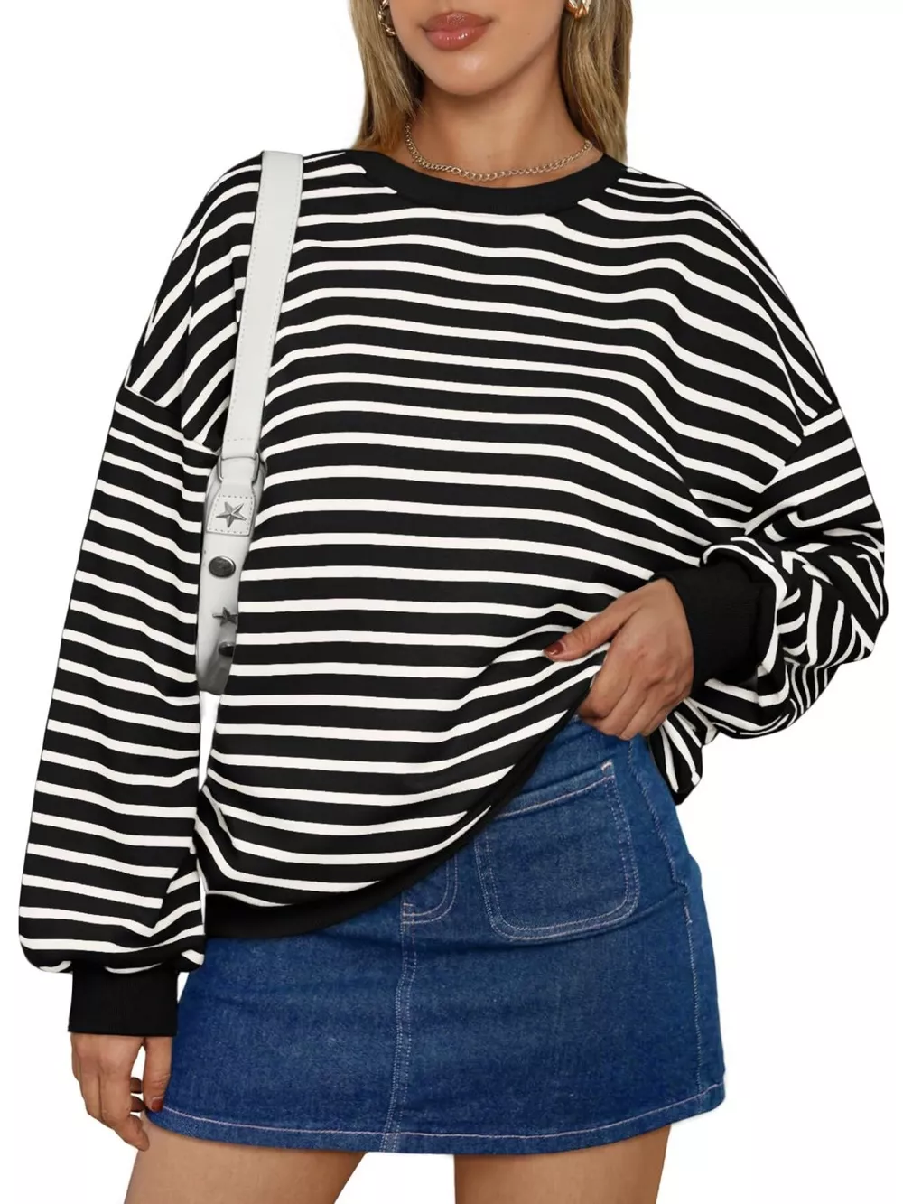Striped Round Neck Oversized Casual Sweatshirt, image 10