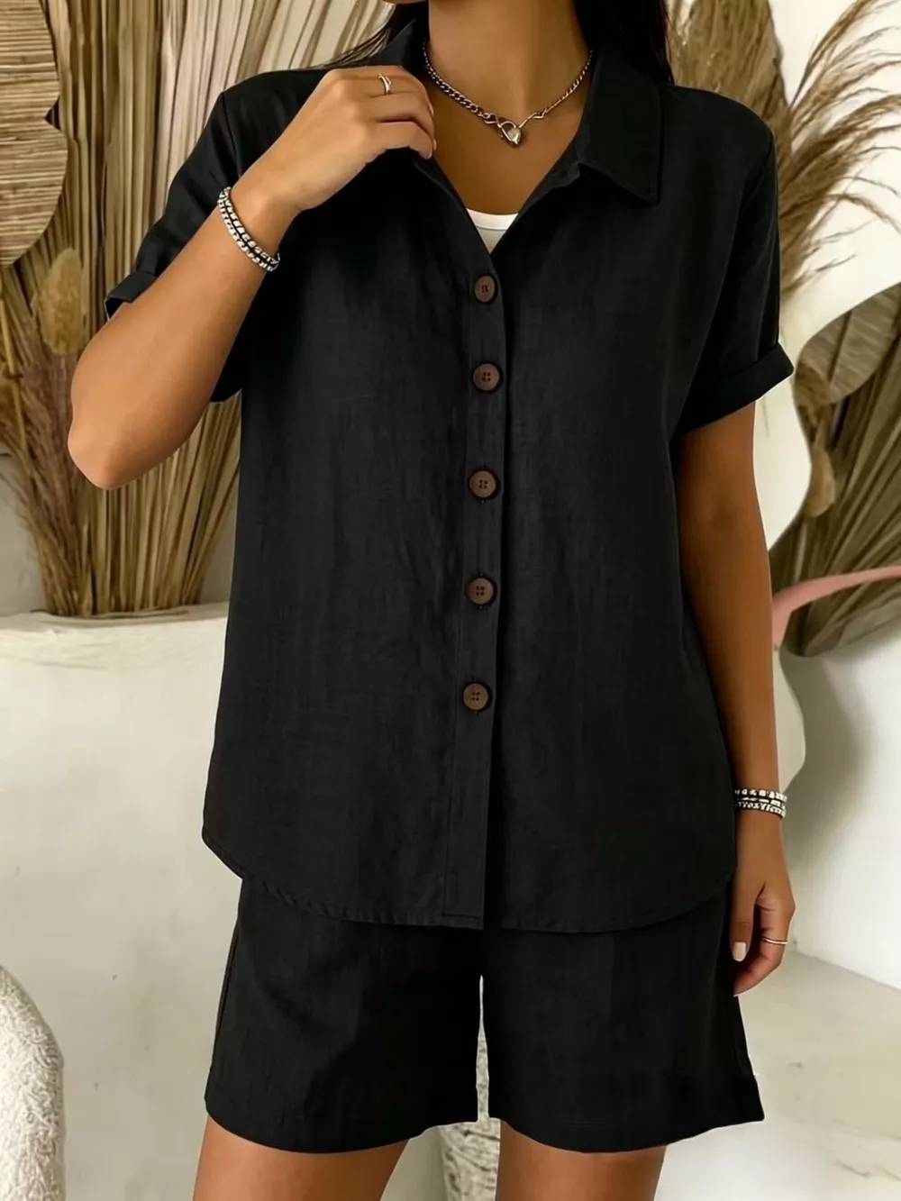 Full Size Button-Up Shirt and Shorts Set Plus Size, image 5