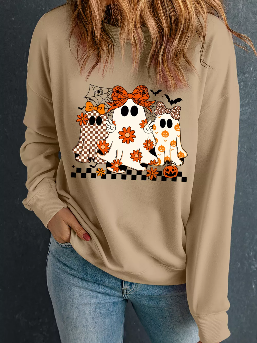 Halloween Ghost Graphic Drop Shoulder Sweatshirt, image 3