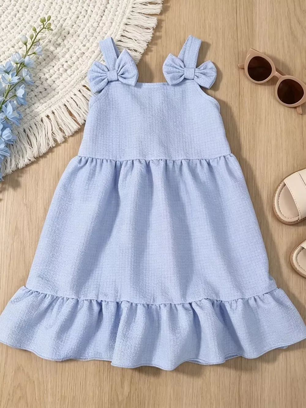 Children's Bowknot Decor Ruffle Hem Sleeveless Dress, image 2