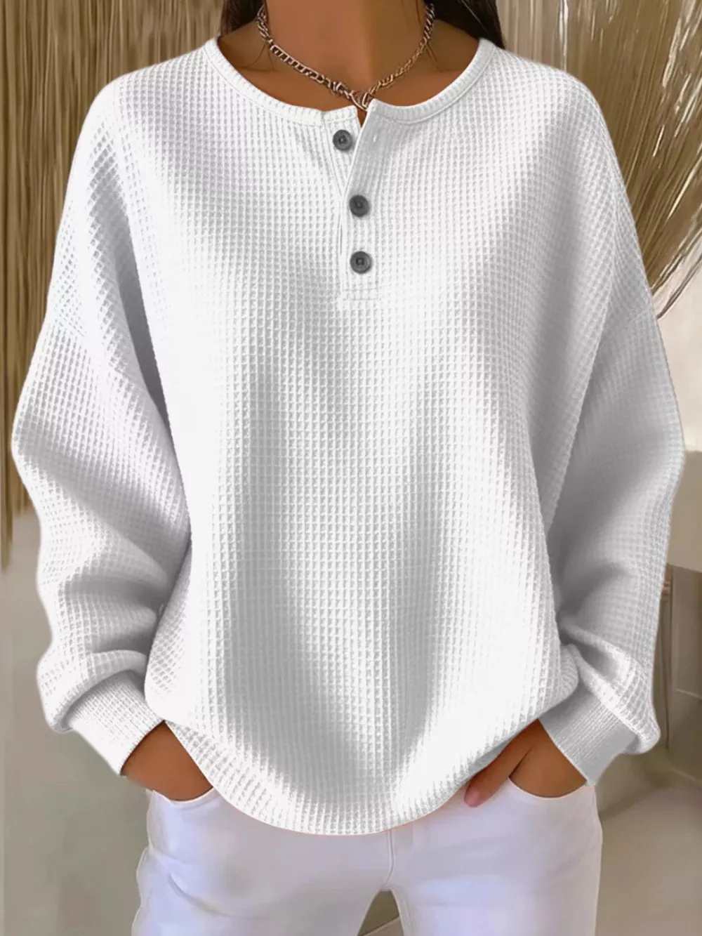 Full Size Waffle Knit Half Button T-Shirt Plus Size, image 6