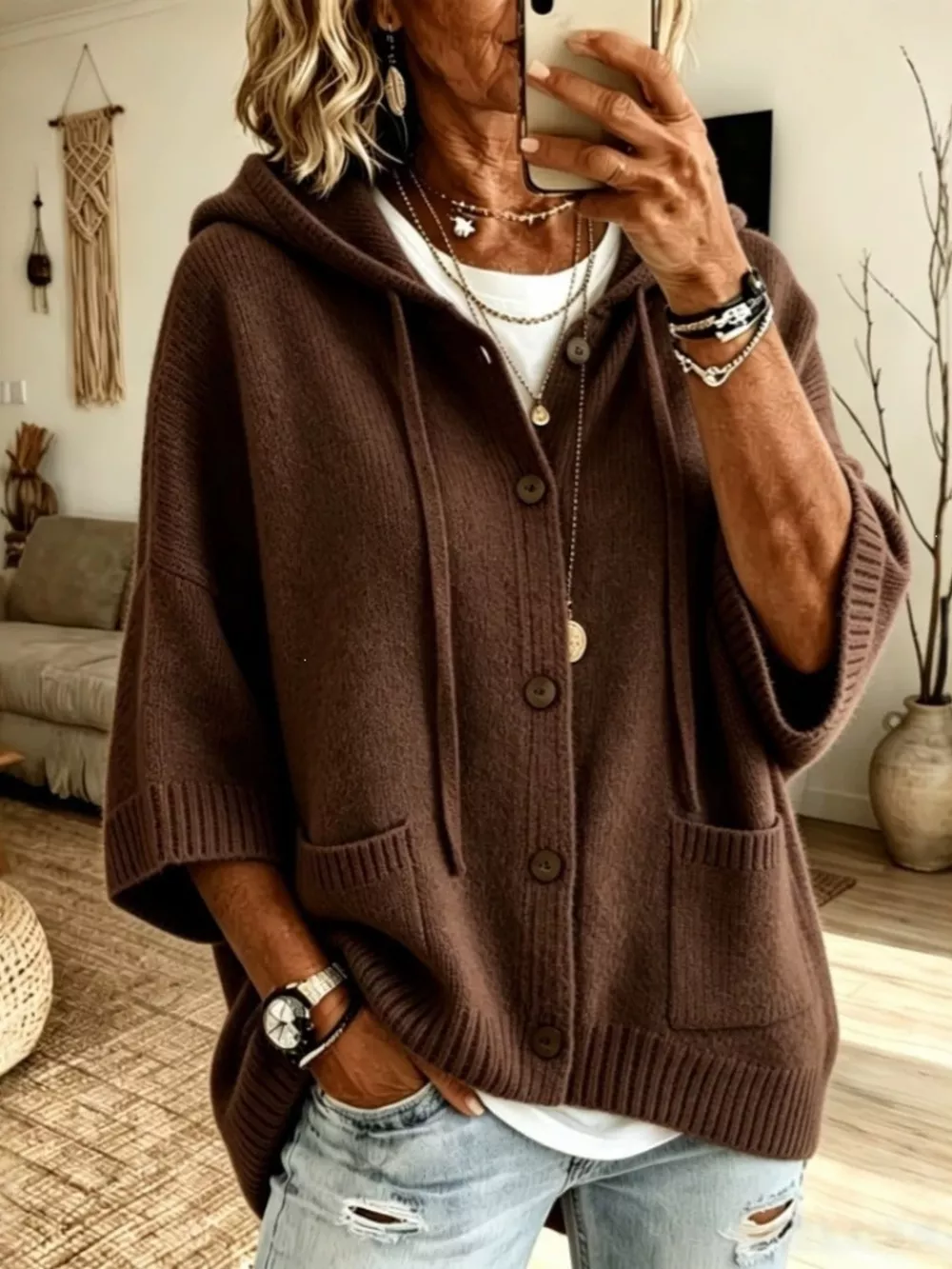 Full Size Hooded Button-Down Knit Cardigan Plus Size, image 11