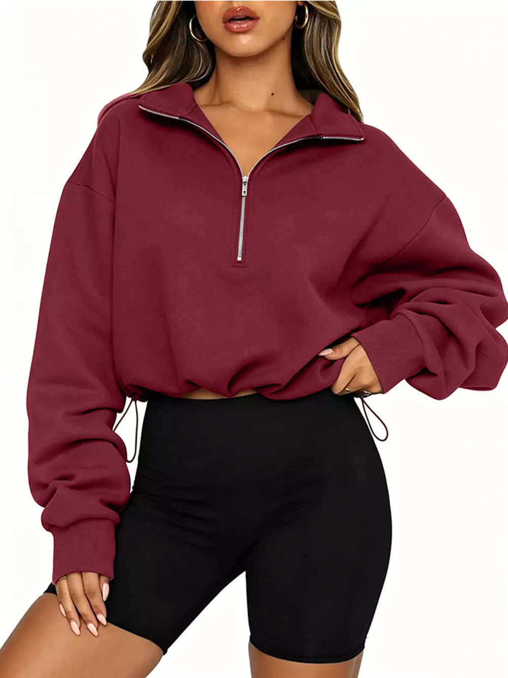 Half Zip Drawstring Hem Sweatshirt, image 14
