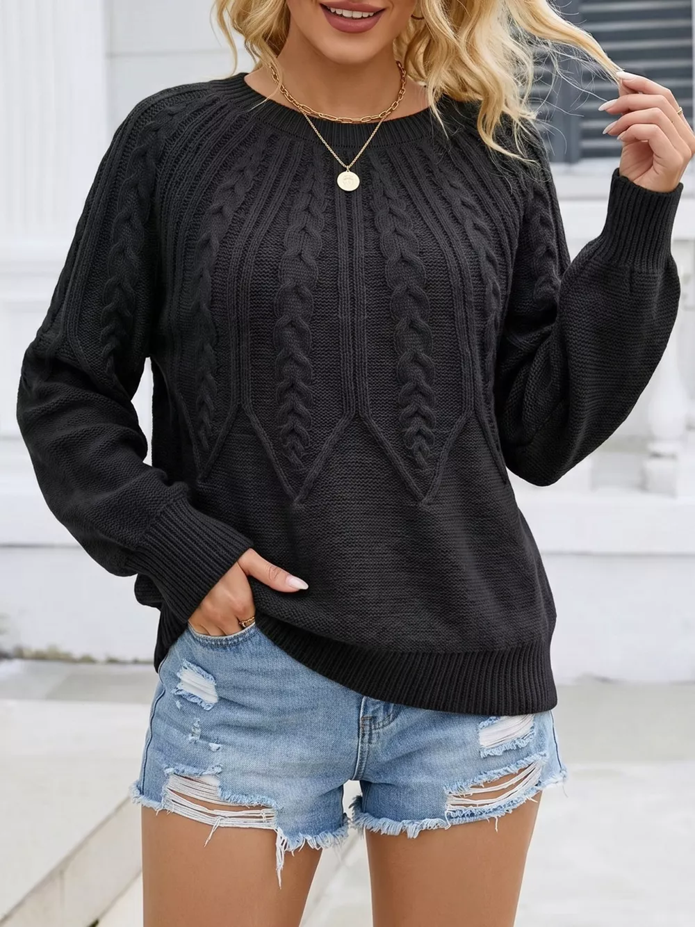 Cable-Knit Round Neck Sweater